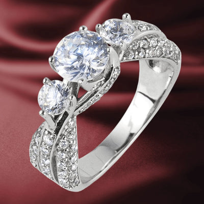 Climbing Rose Ring crafted in sterling silver with rhodium plating, featuring three sparkling stones set in an elegant, detailed band designed for women’s jewelry.