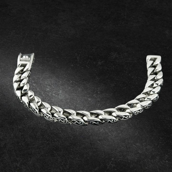 Scroll Steel Necklace for men crafted from polished stainless steel, featuring a bold, twisted chain design ideal for stylish and durable jewelry collections.