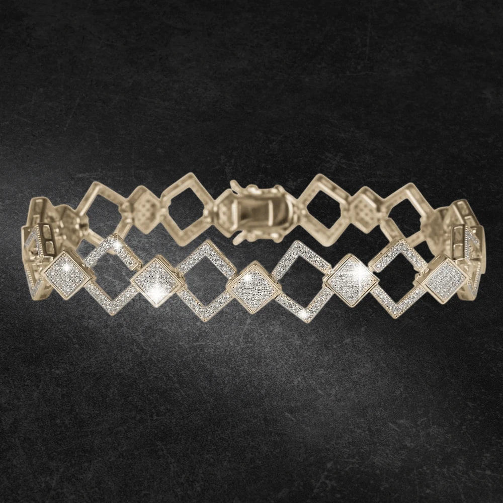 Times Square Bracelet for women featuring an elegant geometric diamond pattern crafted from sterling silver with gold plating, perfect for sophisticated jewelry collections.