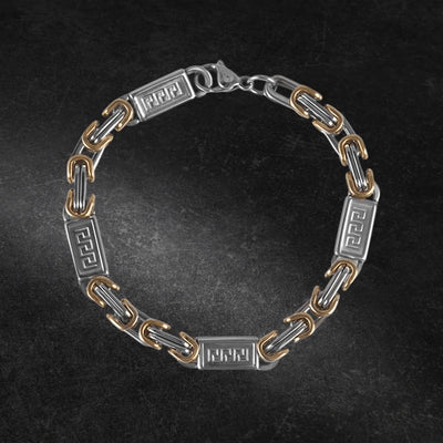 Rhodes Two-Tone Bracelet for men featuring stainless steel construction with elegant two-tone plating and a geometric link design, perfect for stylish jewelry collections.
