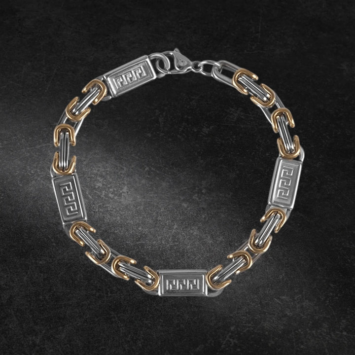 Rhodes Two-Tone Bracelet for men featuring stainless steel construction with elegant two-tone plating and a geometric link design, perfect for stylish jewelry collections.