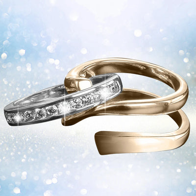 Twister Gold Ring featuring a two-tone sterling silver design with a sleek gold plating and sparkling crystal accents, perfect jewelry for women.