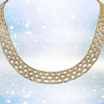 Las Vegas Necklace featuring a gold-plated white base metal design for women, showcasing a sparkling, intricate linked pattern perfect for elegant jewelry collections.