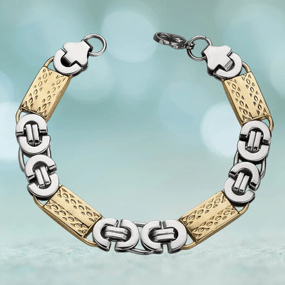 Trentino Men's Bracelet featuring a two-tone stainless steel design with alternating textured gold-colored links and polished silver-colored chain links, a stylish jewelry piece for men.
