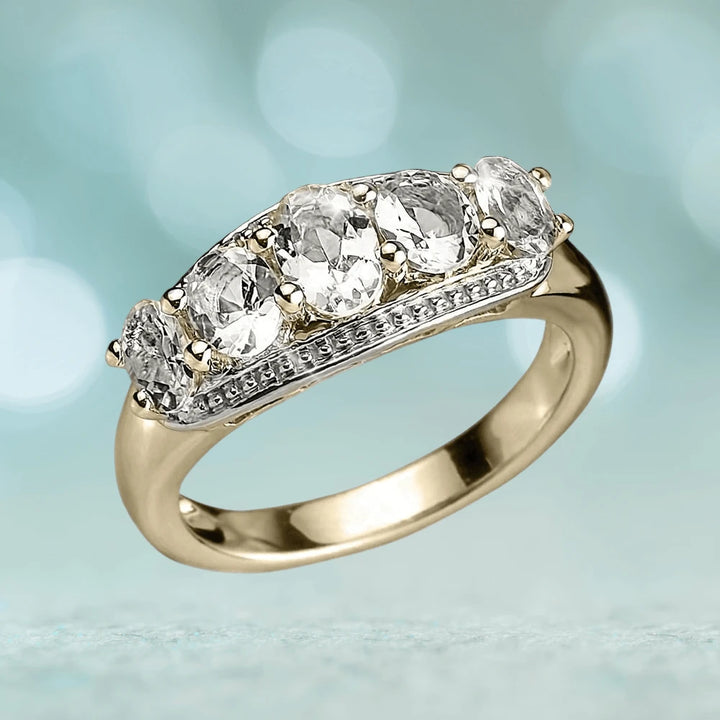 Morganite Delight Ring featuring sterling silver and two-tone plating, designed for women, showcasing multiple oval gemstones in a sleek, elegant band.
