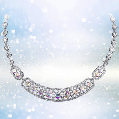 Spectra Rhodium Necklace featuring sterling silver with rhodium plating, adorned with sparkling crystal-like accents designed for women’s elegant jewelry collections.