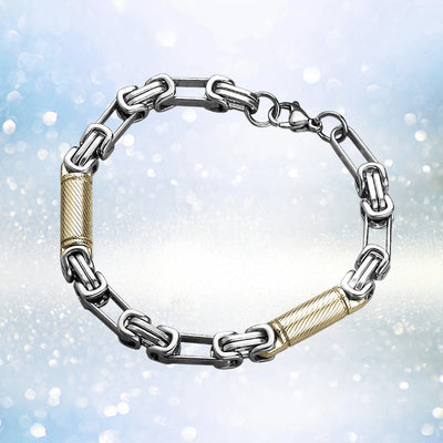 Barolo Steel Bracelet featuring a two-tone stainless steel design with bold interlocking links, perfect for sophisticated male jewelry collections.