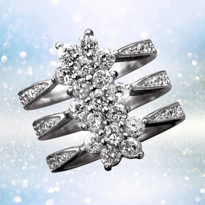 Flower Journey Rhodium Ring featuring a sterling silver band with intricate rhodium plating and sparkling floral-inspired diamond accents, designed for women’s elegance and style.