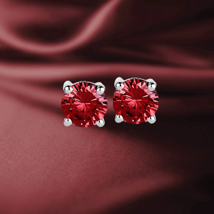 Brilliant Birthstones Earrings July featuring vibrant red gemstones set in sterling silver with rhodium plating, designed for women’s elegant jewelry collections.