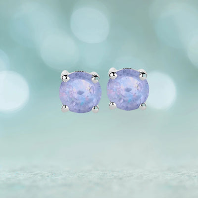 Brilliant Birthstones Earrings October featuring round purple stones set in sterling silver with rhodium plating, designed for female jewelry collections.