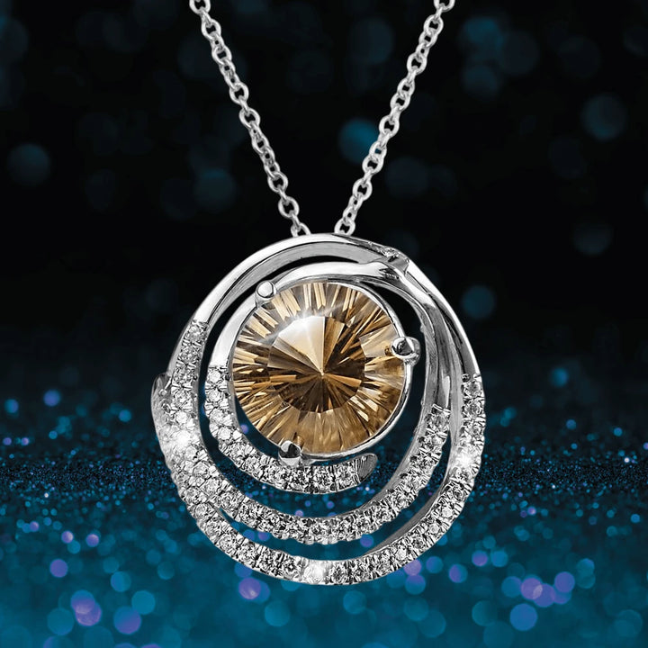 Citrine Firecracker Pendant featuring a sparkling citrine gemstone set in sterling silver with rhodium plating, designed for women, displayed on a silver chain.