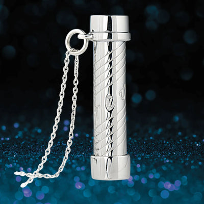 Color Kaleidoscope Pendant crafted in sterling silver with a sleek cylindrical design and attached chain, ideal jewelry accessory for female buyers.
