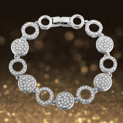 Links Rhodium Bracelet for female featuring alternating circular links and pavé-set sparkling crystals with rhodium plating for elegant jewelry collection.
