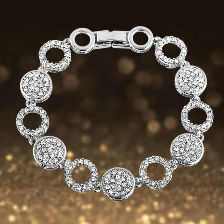 Links Rhodium Bracelet for female featuring alternating circular links and pavé-set sparkling crystals with rhodium plating for elegant jewelry collection.