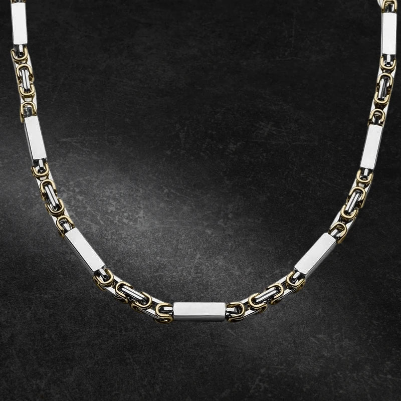 Indiana Two Tone Necklace for men featuring a contemporary chain design with alternating polished silver and gold plating links, perfect for stylish jewelry collections.