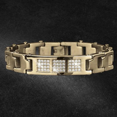 Allegria Men's Bracelet in gold-plated stainless steel featuring a bold link design with embedded sparkling crystals, a sophisticated jewelry piece for men.