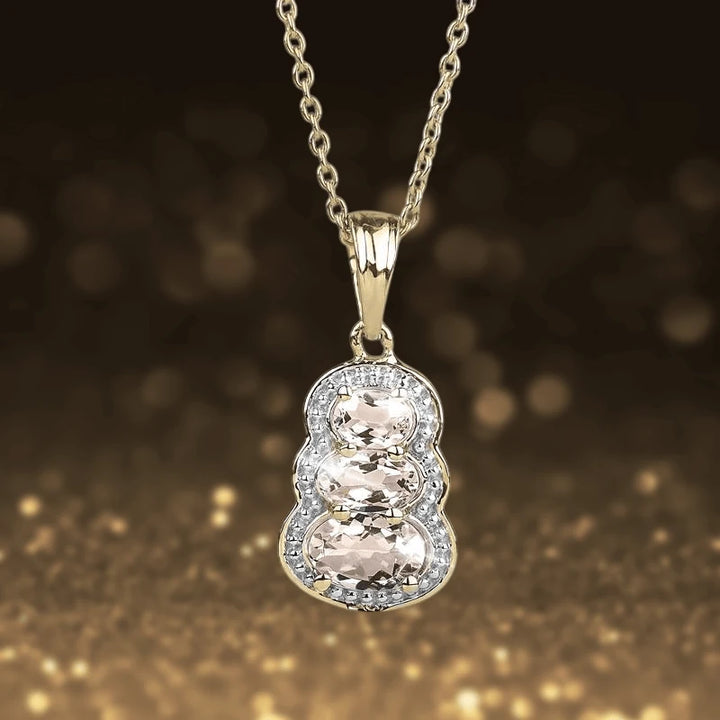 Liberty Morganite Pendant featuring a delicate gold chain and a triple oval morganite gemstone setting, designed elegantly for female jewelry enthusiasts.
