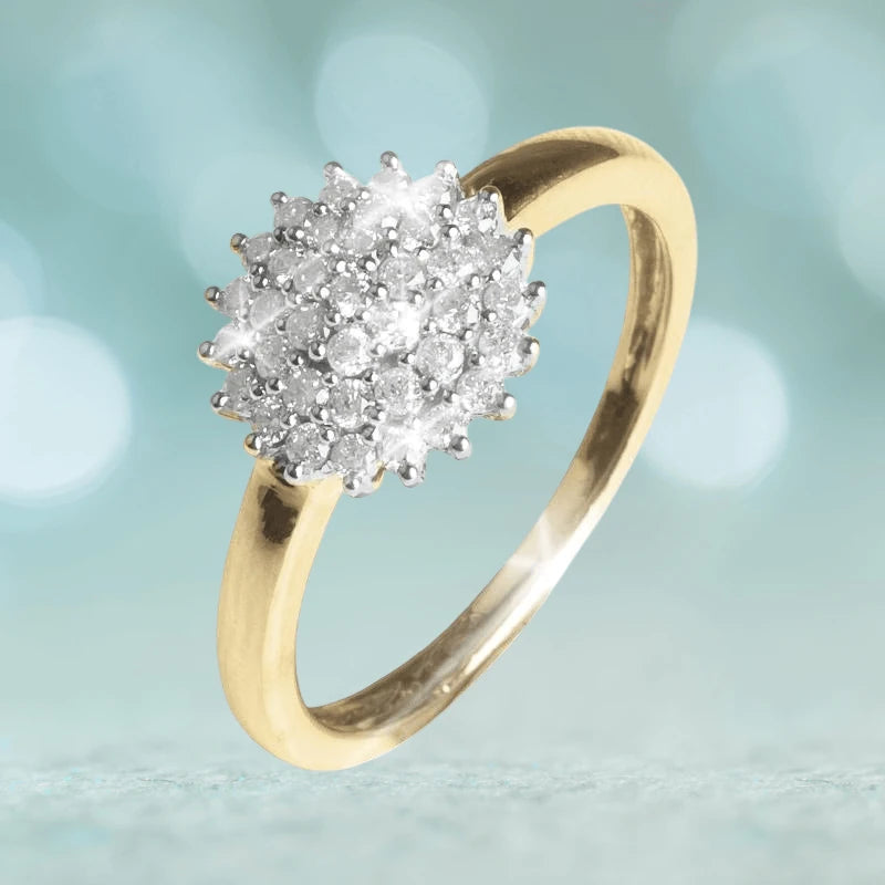 Classico Diamond Cluster Ring featuring a gold-plated sterling silver band with a sparkling diamond cluster centerpiece designed for women’s jewelry collection.