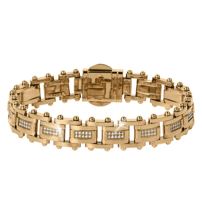 Imperial Link Bracelet in polished gold-tone metal featuring rectangular links accented with sparkling clear crystals, designed as a stylish men's jewelry bracelet.