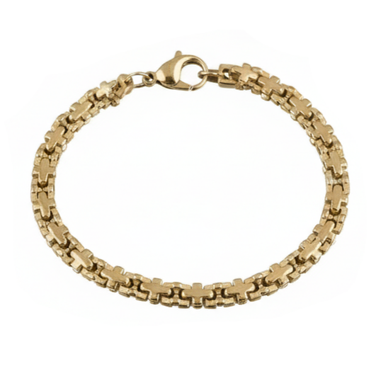 Gold chain bracelet on a white background