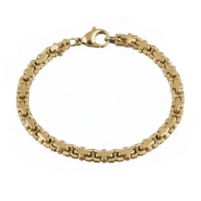 Gold chain bracelet on a white background