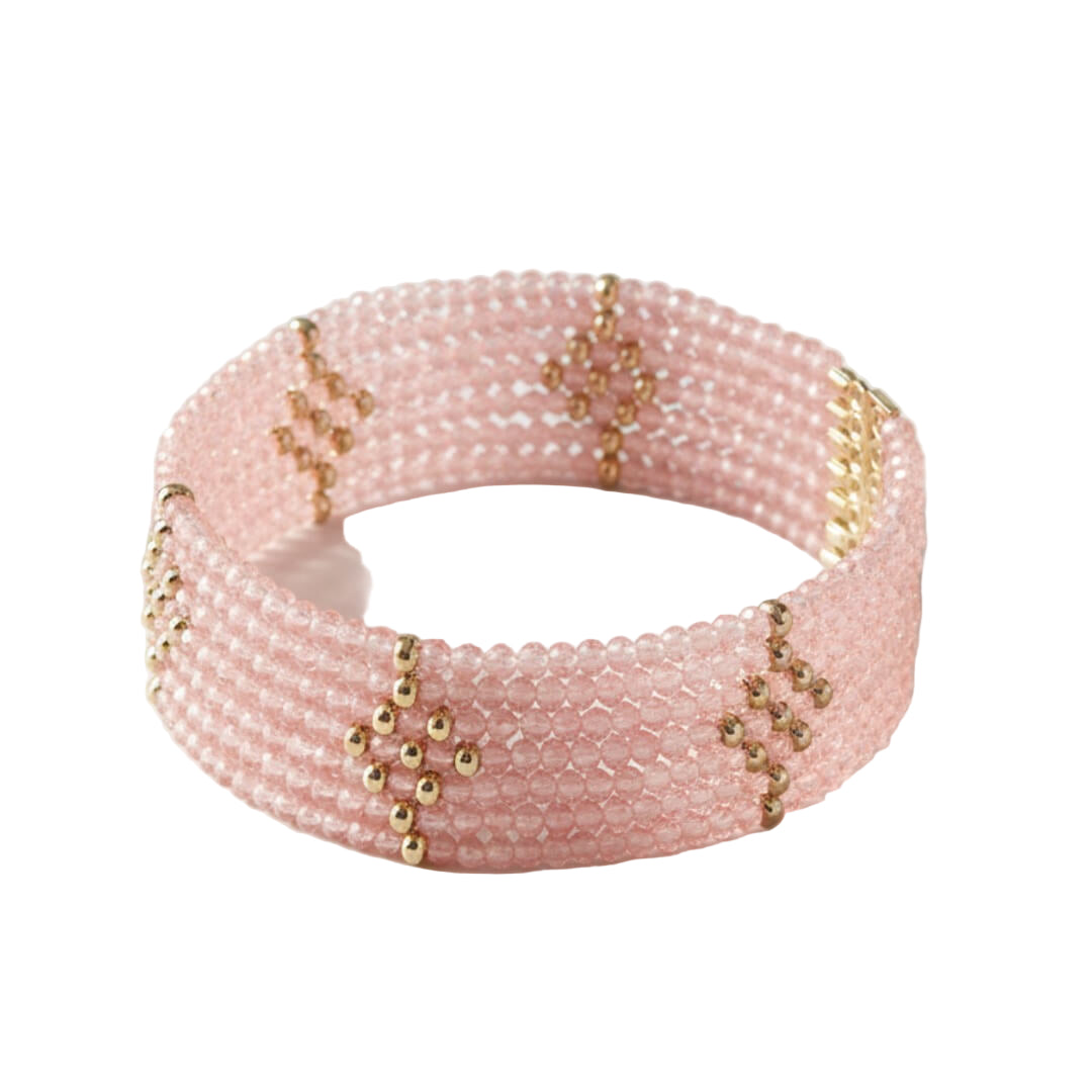 Rosa Cascade Bracelet featuring delicate pink gems with rose gold plating, designed as an elegant female jewelry bracelet perfect for stylish occasions.
