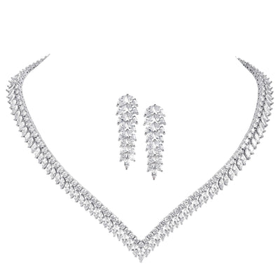 Crystal Cascade Collection crystal necklace and matching drop earrings in a sparkling silver tone jewelry set Up To 75% Off Retail