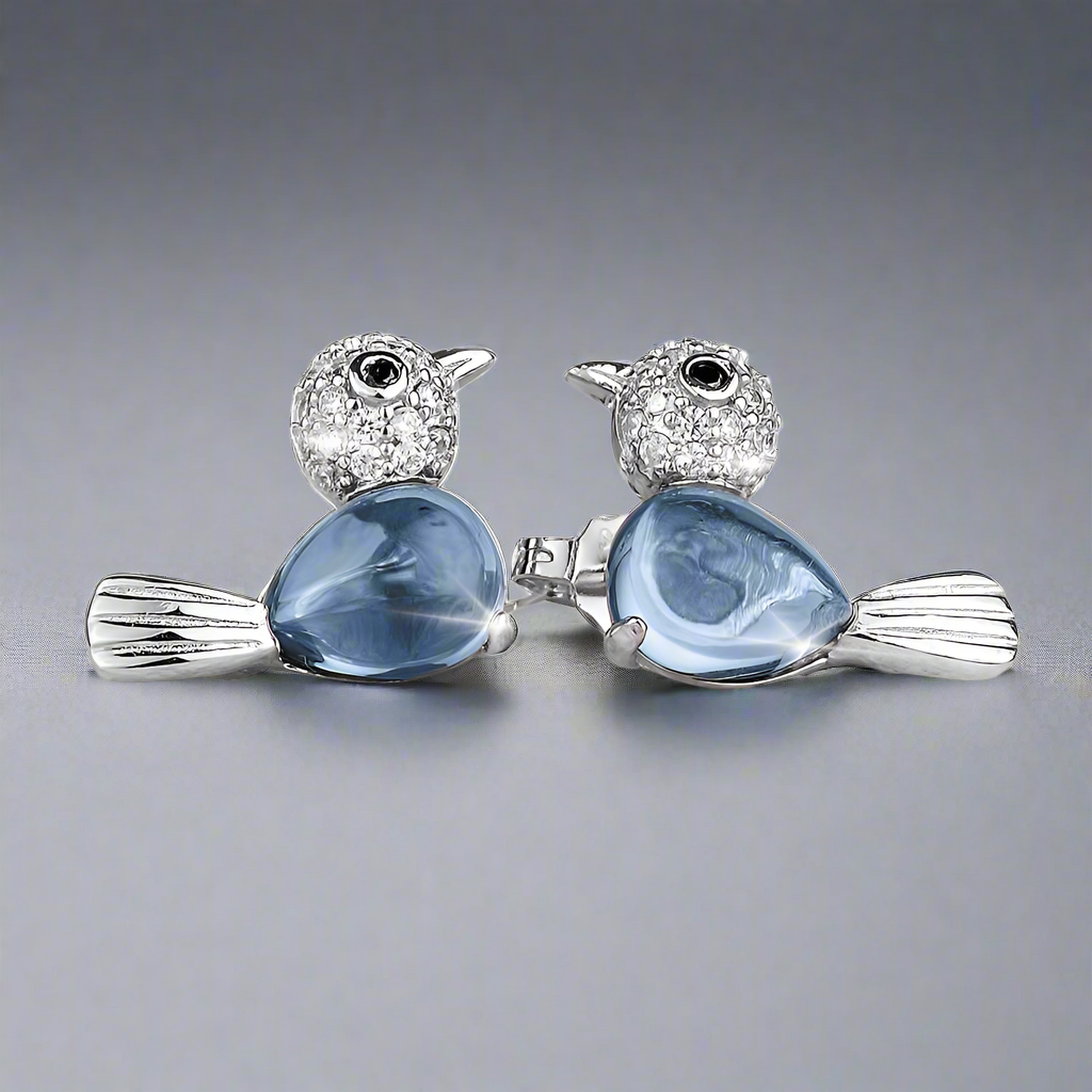 Watch The Bird Earrings Blue Topaz