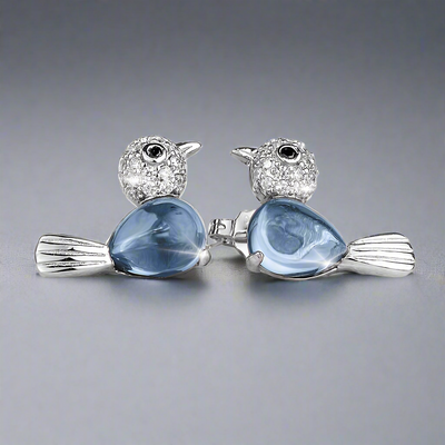 Watch The Bird Earrings Blue Topaz