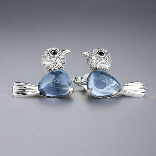 Watch The Bird Earrings Blue Topaz