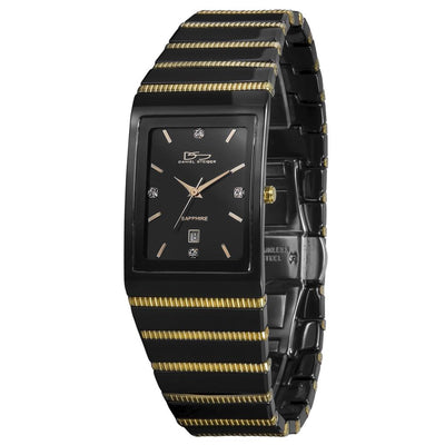 Cobra Men's Watch featuring a black dial with gold accents, stainless steel construction, and a two-tone black and gold plated bracelet, combining elegance with durability.
