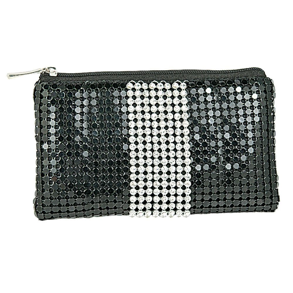 Crystal Bow Coin Wallet for female featuring a sparkling black and silver crystal design with a zipper closure, perfect for stylish jewelry accessory storage.