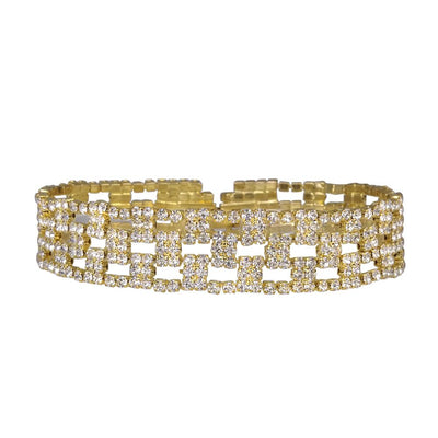 Las Vegas Bracelet featuring a white base metal design with gold plating, elegantly adorned with sparkling stones, a luxurious jewelry piece for women.