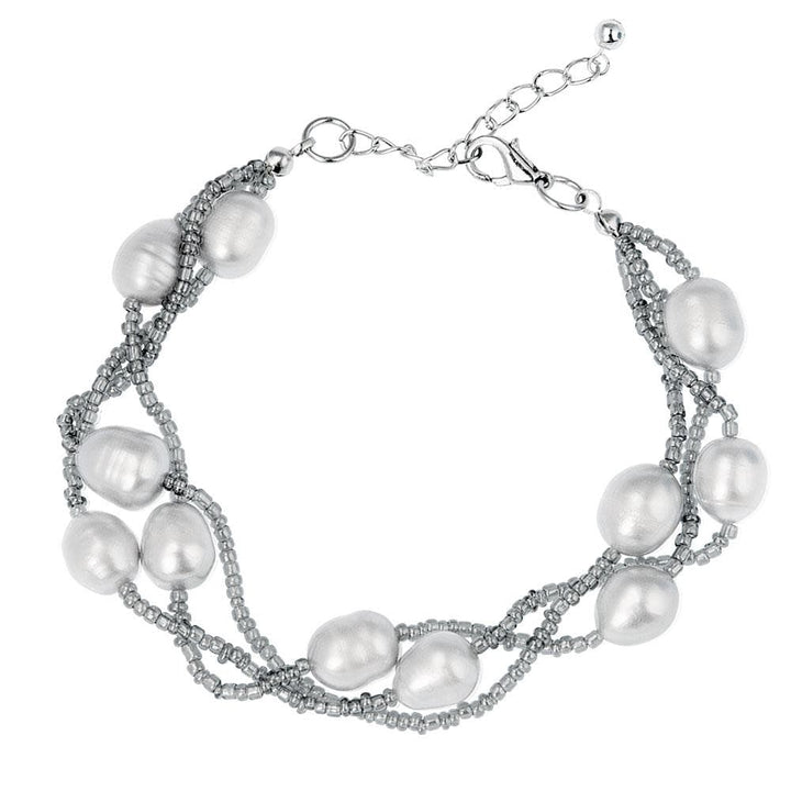 Dove Silver Pearl Bracelet featuring multiple pearls and silver beads woven together in an elegant design, crafted with gems for women’s jewelry.