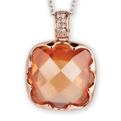 Cognac Pendant featuring a faceted cognac-colored stone set in sterling silver with rose gold plating and accented with small sparkling crystals, designed for women.