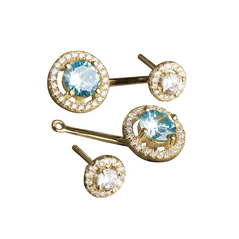 Sterling silver Catalina Halo Earrings featuring sparkling blue and clear gemstones in a delicate halo design, perfect jewelry for women.