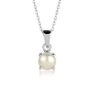 Brilliant Birthstones Pendant June featuring a lustrous pearl set in sterling silver with rhodium plating, designed for women’s elegant jewelry collections.