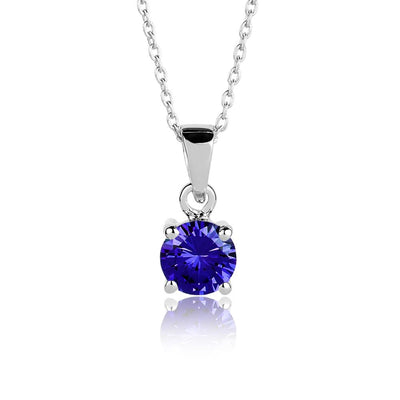 Brilliant Birthstones Pendant September featuring a round blue gemstone set in sterling silver with rhodium plating, designed for women, displayed on a delicate chain necklace.