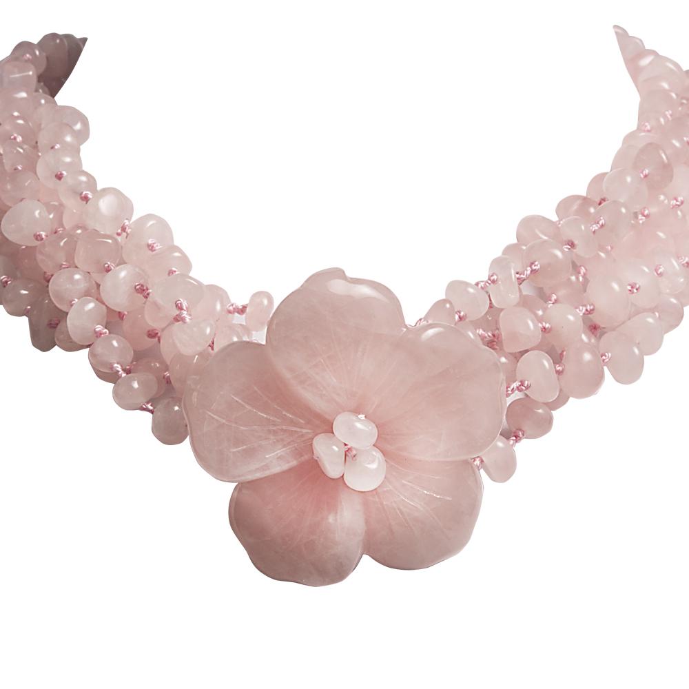 Cherry Blossom Necklace featuring a detailed pink gem floral centerpiece with matching gem beads, designed for female jewelry lovers seeking elegant necklaces.