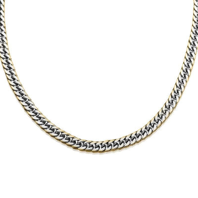 Double Curb Gold Edged Necklace featuring a sleek, masculine design with a silver curb chain accented by polished gold edges, ideal for stylish men's jewelry collections.
