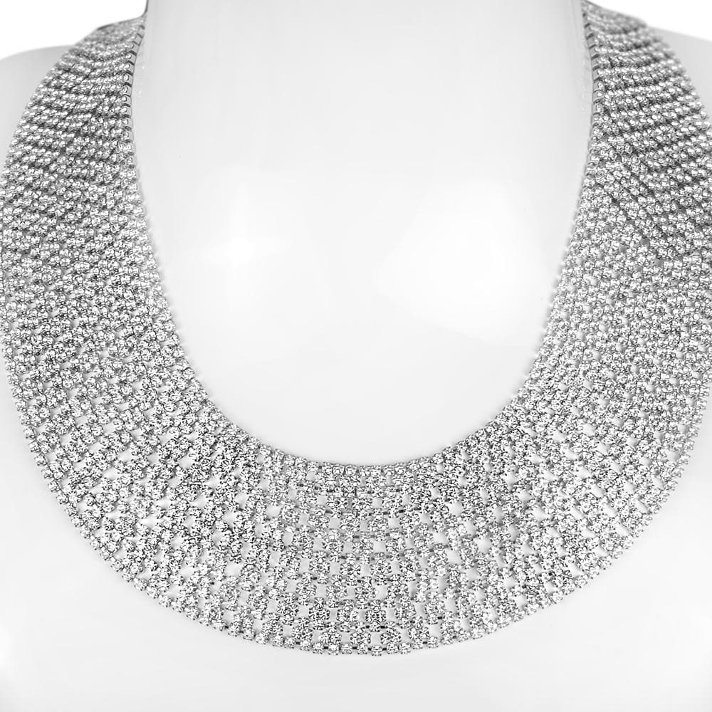 Riviera Rhodium Necklace featuring a white base metal design with rhodium plating, showcasing an intricate woven pattern for an elegant female jewelry piece.