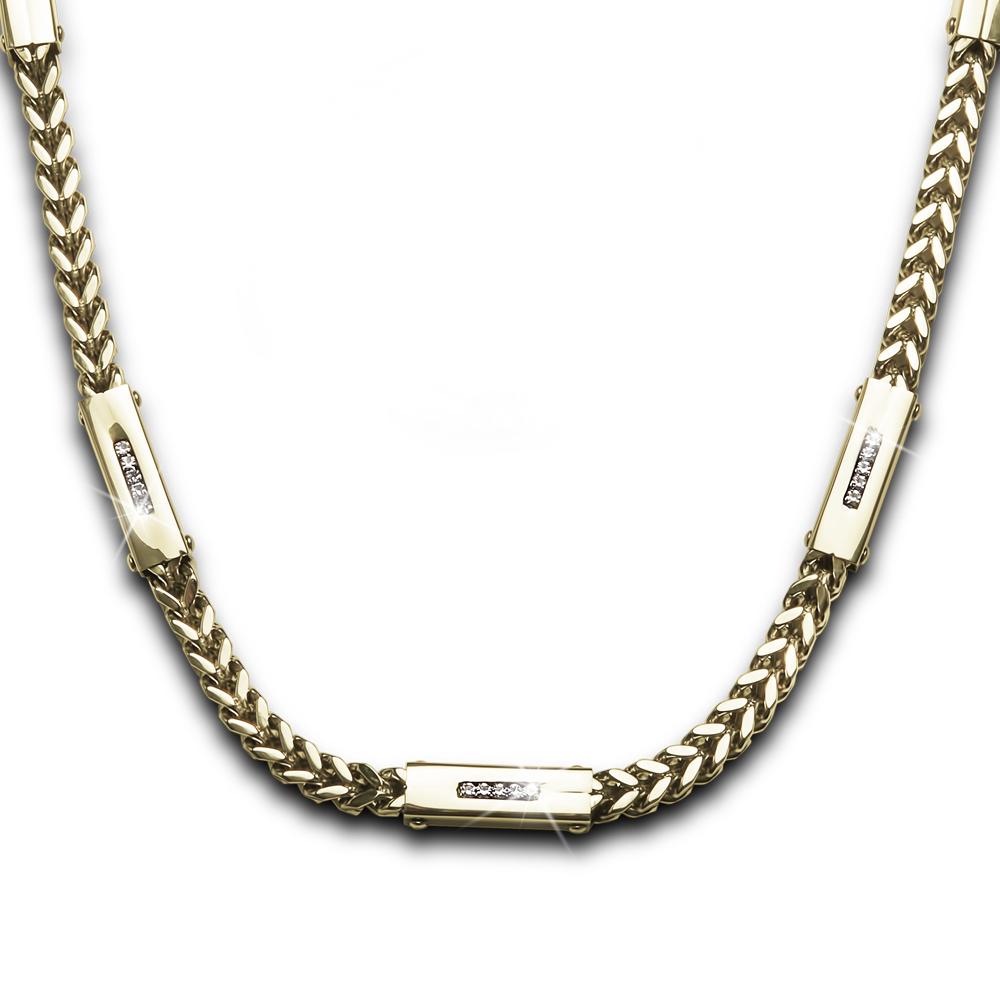 Quadrant Steel Necklace in gold-plated stainless steel designed for males, featuring a sleek chain with embedded sparkling accents adding refined elegance to men's jewelry collections.