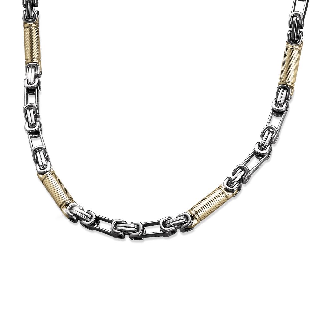 Barolo Steel Necklace featuring a two-tone stainless steel design for men, showcasing a stylish blend of silver and gold tones in a unique linked pattern.