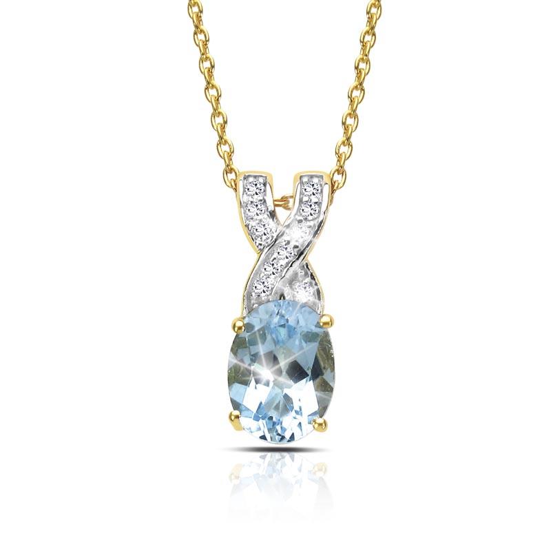 Majorelle Blue Topaz Pendant featuring a sparkling oval blue topaz stone set in sterling silver with gold plating, designed as an elegant necklace for women.
