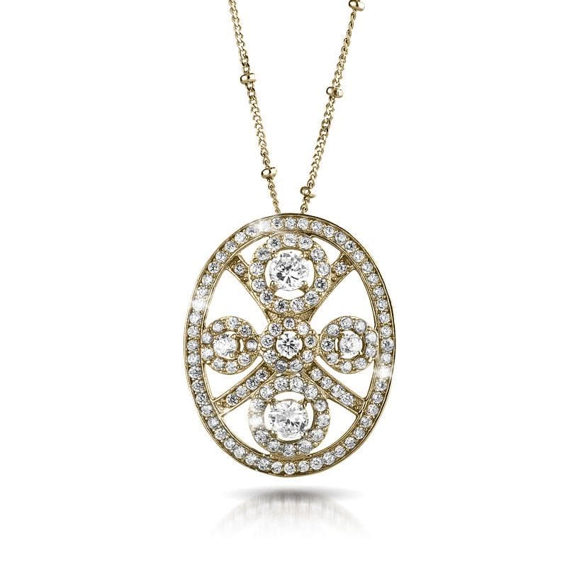 Decora Ladies' Pendant featuring a gold-plated sterling silver oval design adorned with sparkling crystals, elegant jewelry perfect for a sophisticated female style.