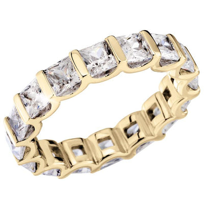 Princess Eternity Gold Ring featuring sterling silver with gold plating and adorned with sparkling square-cut stones, designed for women seeking elegant jewelry.