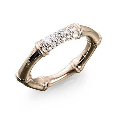 Bamboo Rose Gold Ring crafted from sterling silver with a bamboo-inspired design and embellished with sparkling stones, elegant jewelry for female wear.