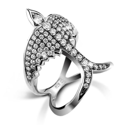 Swallows Return Rhodium Ring crafted in sterling silver with rhodium plating, featuring intricate detailing and sparkling stones for female jewelry collections.