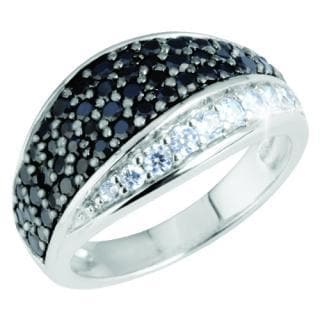 Sterling silver Chess Ring for female featuring a split design with black and white sparkling stones, combining elegance and modern jewelry style.