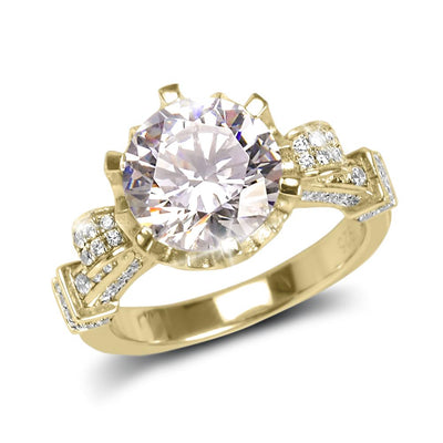 Baroque Ring featuring a large round center stone set in gold-plated sterling silver with intricate detailing and small accent stones, designed for women’s jewelry.